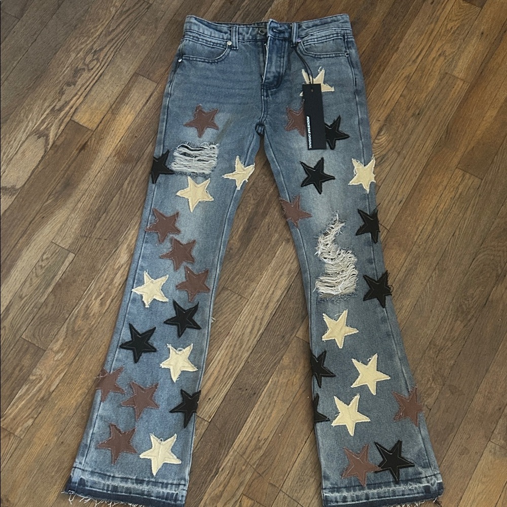 Kids Star-Patterned Jeans with Distressed Details